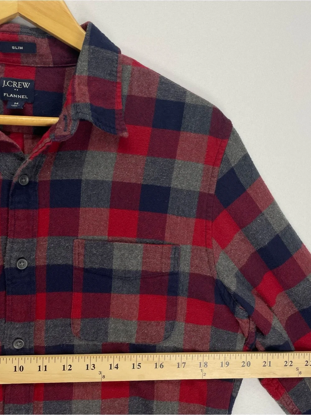 J Crew Flannel Shirt Men’s M Slim Fit Red/Navy/Gray Plaid Cotton Outdoor